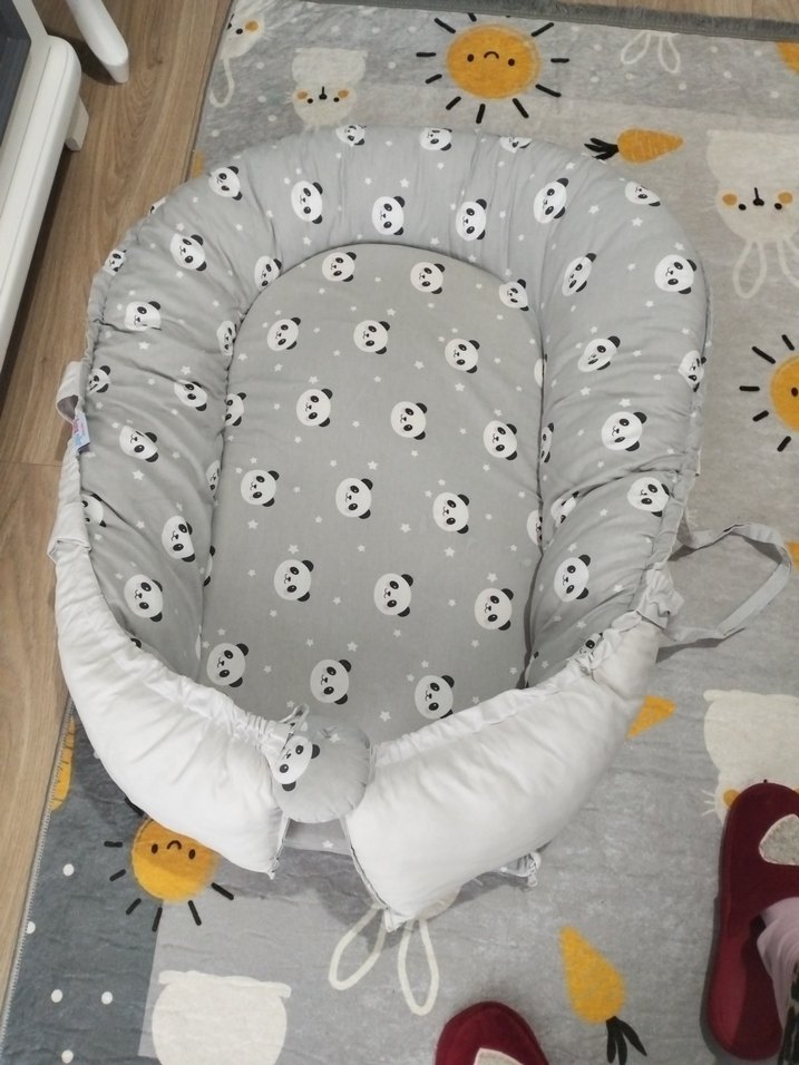 Gri panda Desenli Bebek Yatak Minderi babynest - Görsel 2