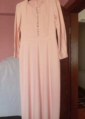 Düğmeli Pembe Uzun Kadın Elbise