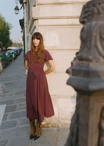 Zara Zara Bordo Kemerli Uzun Elbise