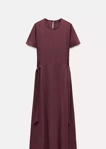 Zara Bordo Kemerli Uzun Elbise