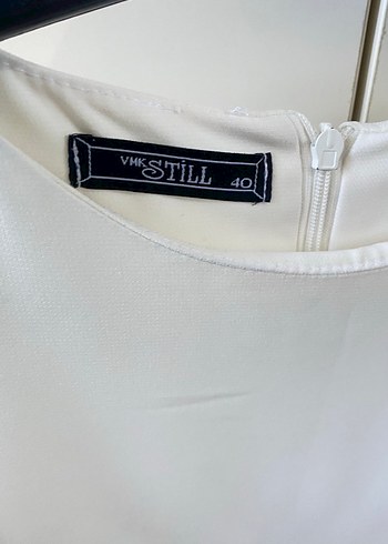 Uzun Beyaz Kadın Tunik, Fırfırlı Kol Detayı - Görsel 3