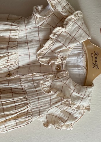 Kız Çocuk Bej müslin Fırfırlı Elbise - Görsel 2