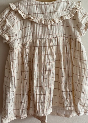 Kız Çocuk Bej müslin Fırfırlı Elbise - Görsel 3