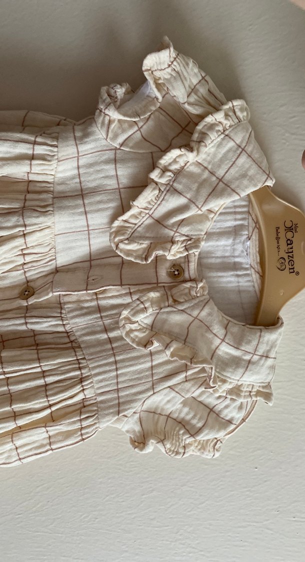 Kız Çocuk Bej müslin Fırfırlı Elbise - Görsel 2