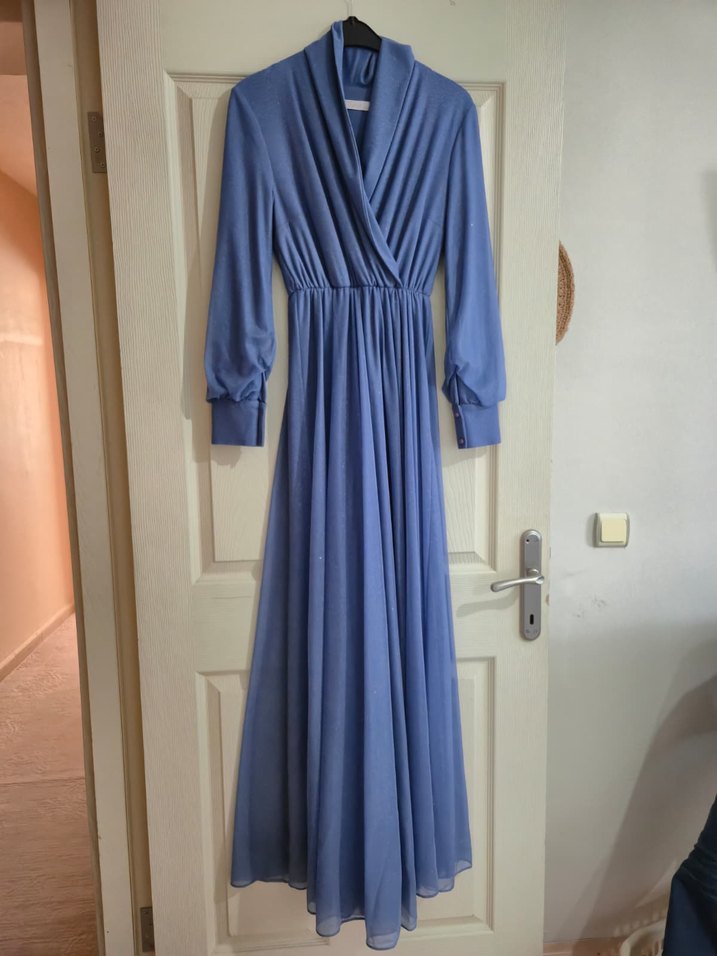 Mavi Uzun Kollu Salaş Kadın Elbise - Görsel 2