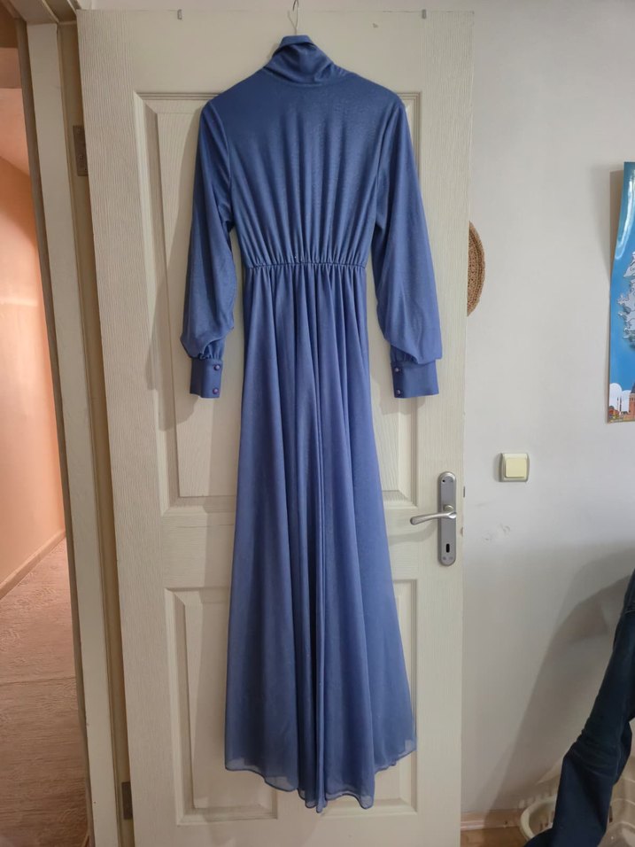 Mavi Uzun Kollu Salaş Kadın Elbise - Görsel 3