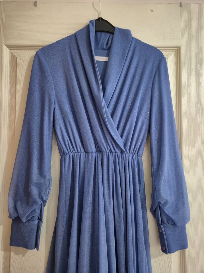 Mavi Uzun Kollu Salaş Kadın Elbise - Görsel 4