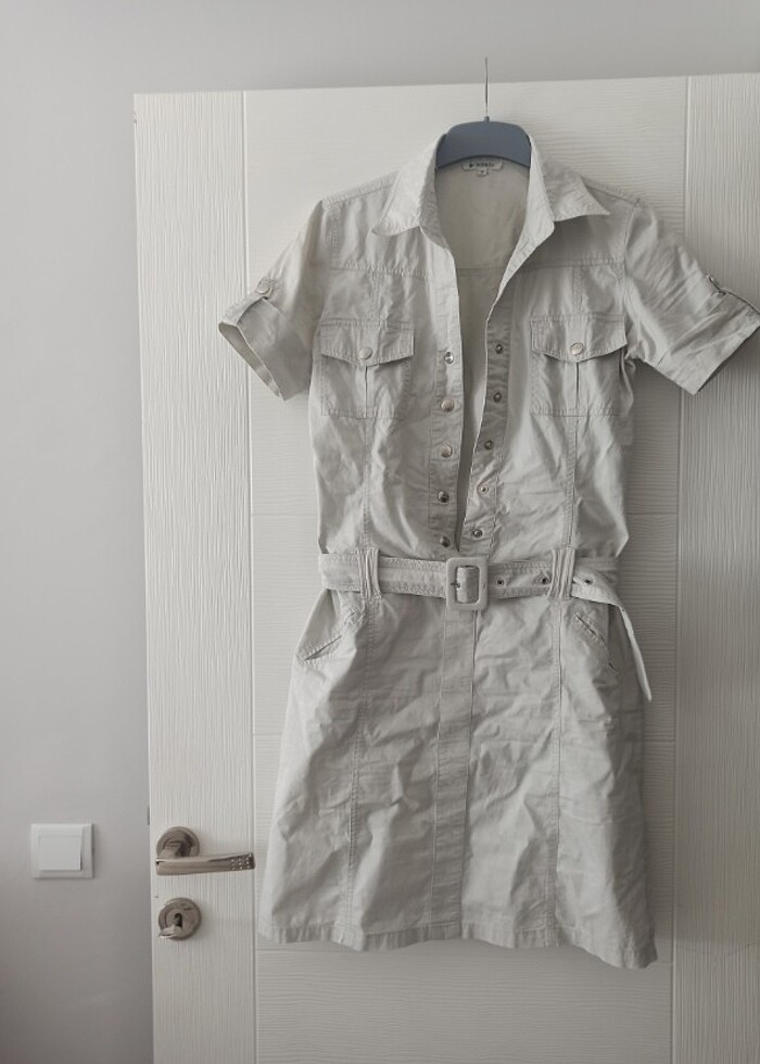 Krem renkli elbise  - Görsel 3