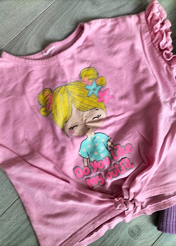 Kız Çocuk Baskılı Kısa Kollu Tişört - Görsel 2