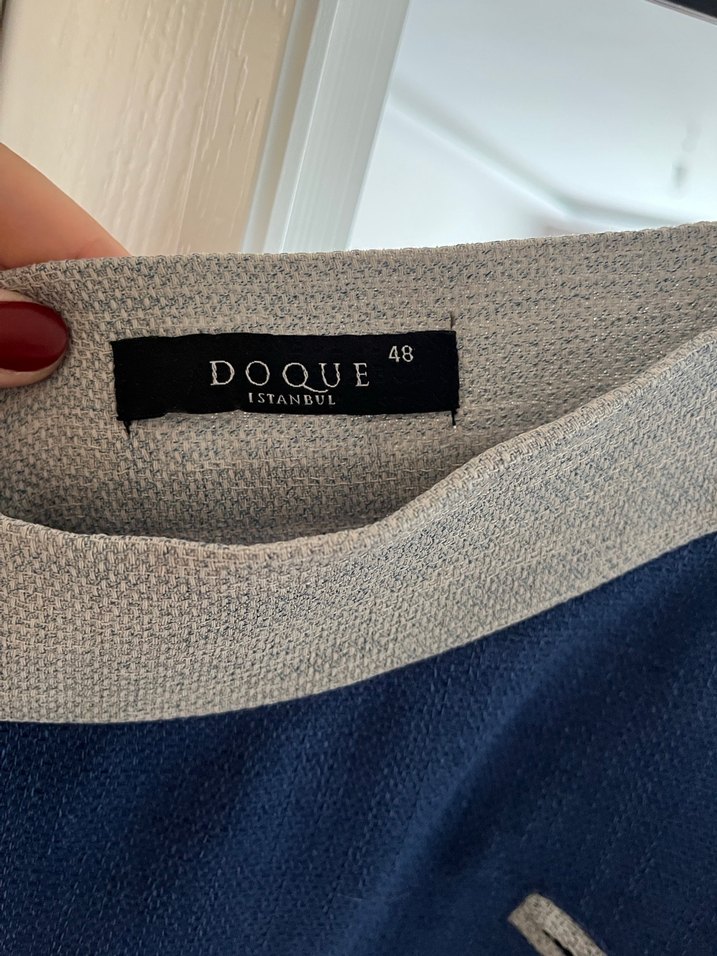 Gri Detaylı Mavi Uzun Salaş Etek - Görsel 5