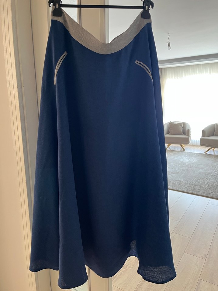 Gri Detaylı Mavi Uzun Salaş Etek - Görsel 2