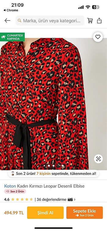 Kırmızı leoparlı asimetrik elbise - Görsel 6