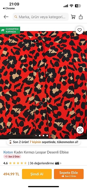 Kırmızı leoparlı asimetrik elbise - Görsel 7