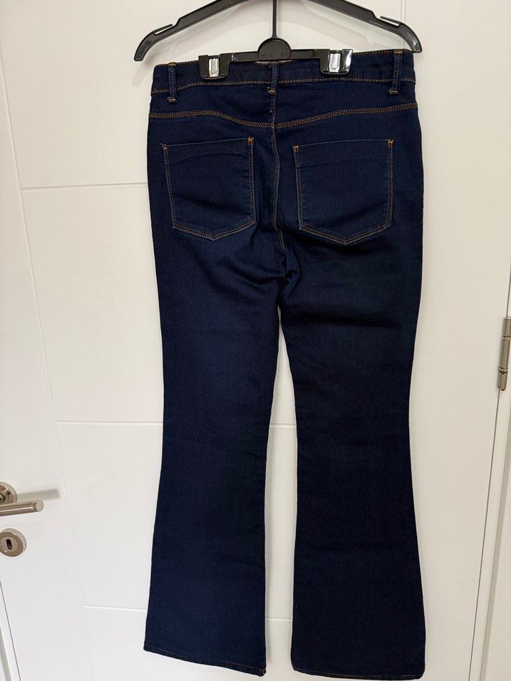 Kadın Lacivert Batik Desenli Kemerli Midi Kot Pantolon - Görsel 4