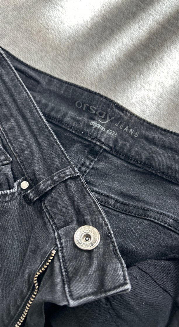 Kemerli Siyah Çizgili Kadın Kot Pantolon - Görsel 2