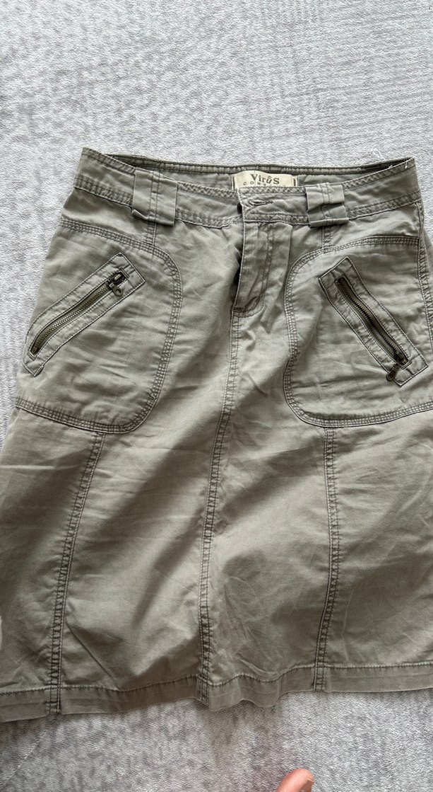 Düğmeli Gri Midi Keten Etek - Görsel 2