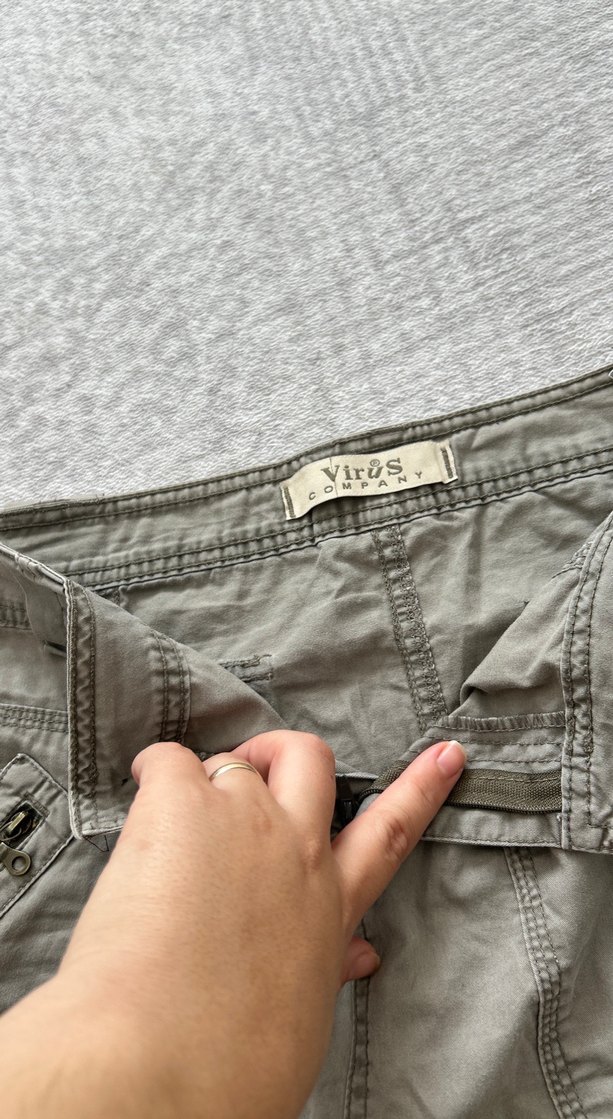 Düğmeli Gri Midi Keten Etek - Görsel 3