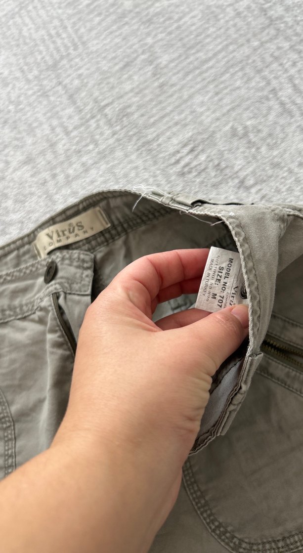 Düğmeli Gri Midi Keten Etek - Görsel 4