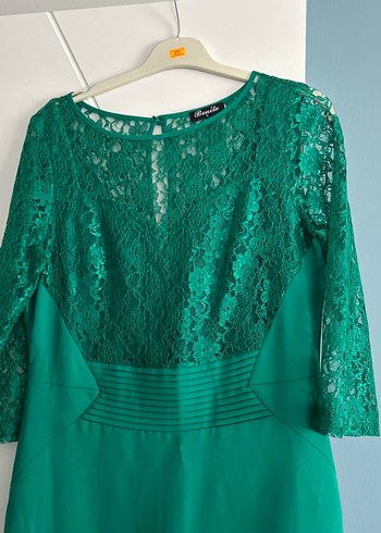 Dantel Detaylı Yeşil Kadın Abiye Elbise - Görsel 2