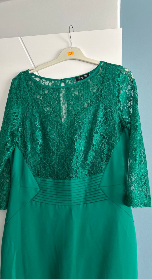 Dantel Detaylı Yeşil Kadın Abiye Elbise - Görsel 2