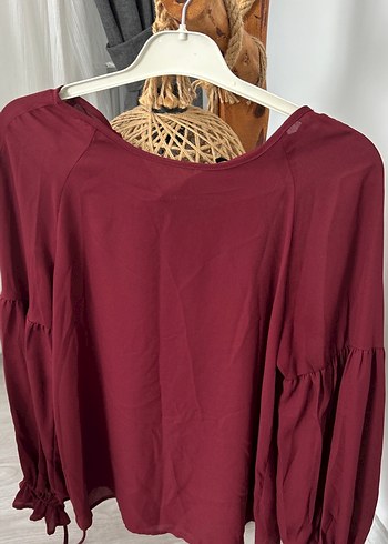 Bordo Bohem Salaş Keten Bluz - Görsel 2