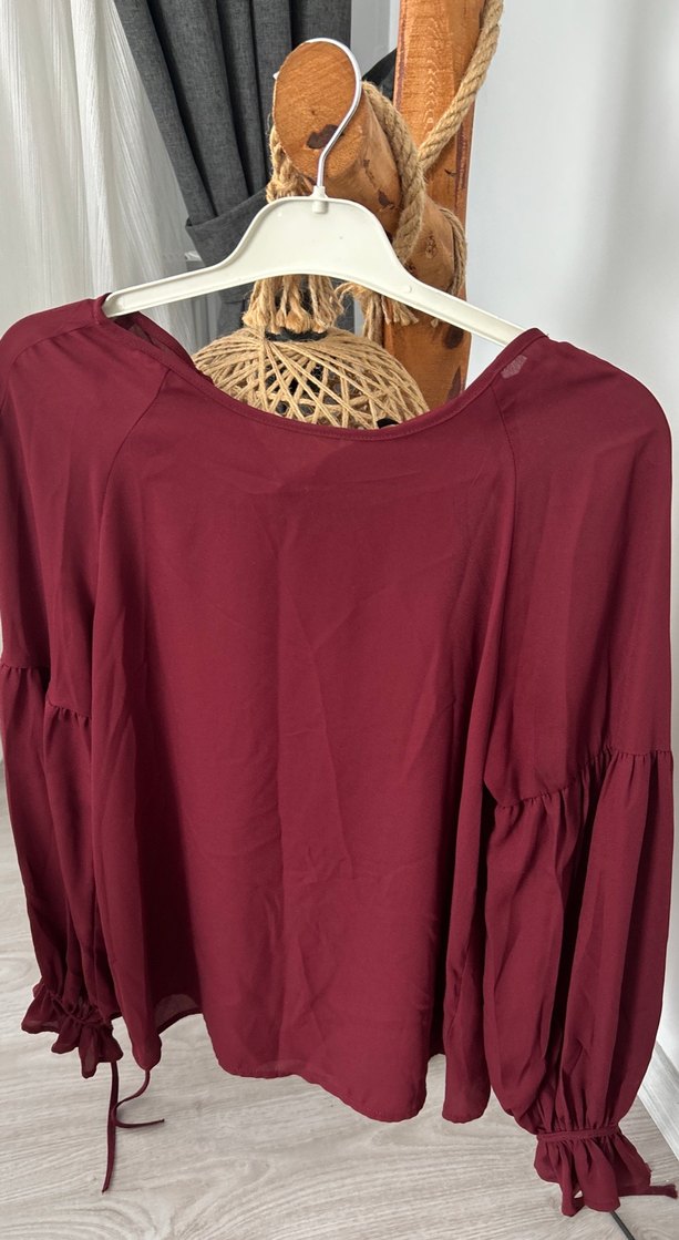 Bordo Bohem Salaş Keten Bluz - Görsel 2