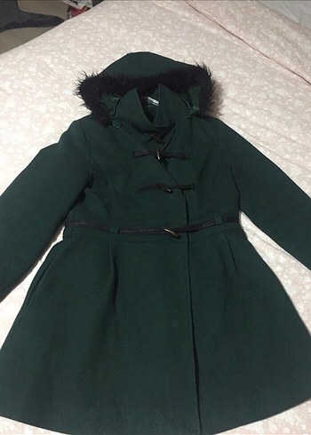 Koyu Yeşil Kürklü Uzun Kadın Ceket - Görsel 3