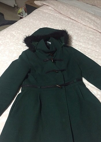Koyu Yeşil Kürklü Uzun Kadın Ceket - Görsel 2