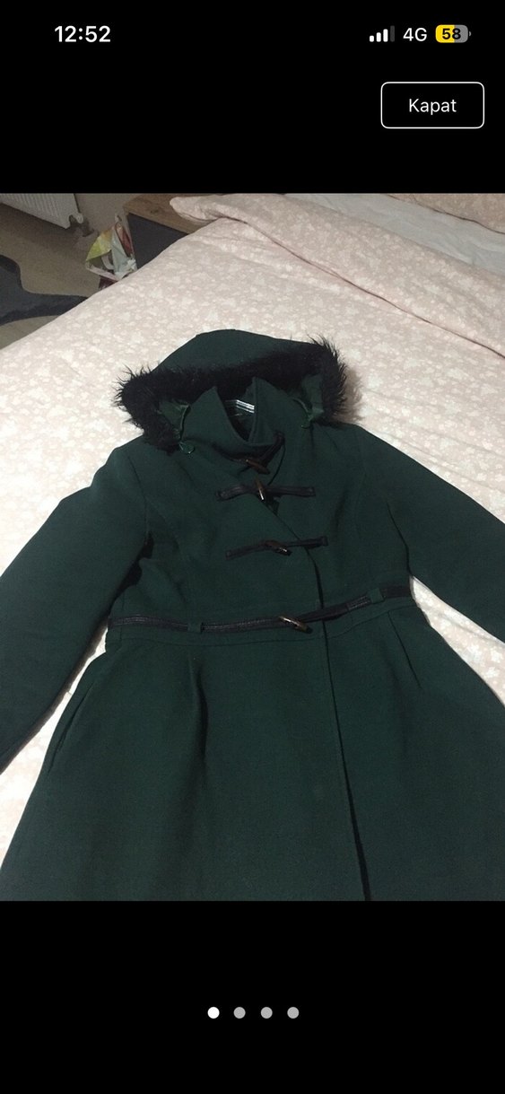 Koyu Yeşil Kürklü Uzun Kadın Ceket - Görsel 2