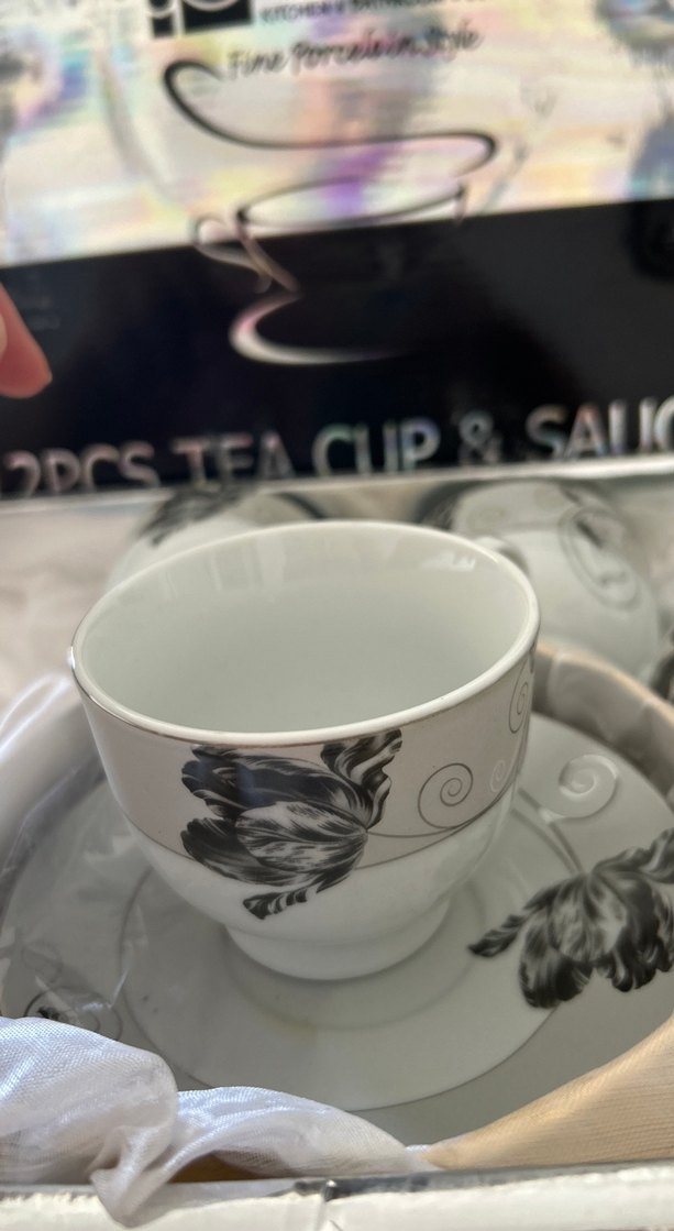 Tohana 12 Parça Beyaz Gri Çay Fincanı Takımı - Görsel 2