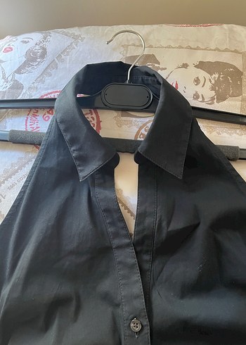 l Beden Düğmeli Siyah Midi Halter Yaka Sırtı Açık Vintage Elbise