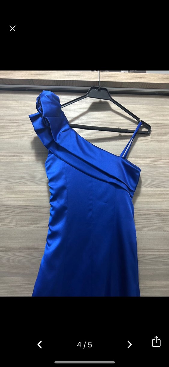 Mavi Drapeli Uzun Abiye Elbise - Görsel 4