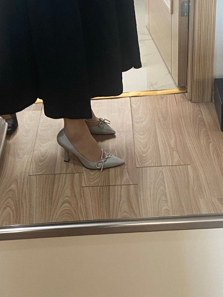 Gri Beyaz Pileli Stiletto Kadın Topuklu Ayakkabı - Görsel 2