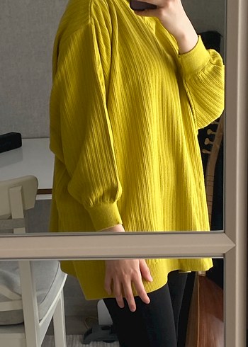 Sarı triko tunik Boğazlı Kazak - Görsel 2