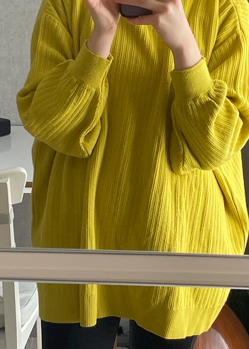 Sarı triko tunik Boğazlı Kazak - Görsel 3