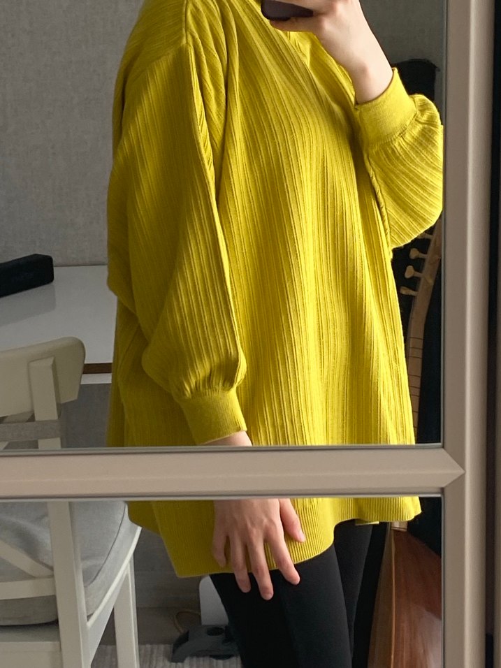 Sarı triko tunik Boğazlı Kazak - Görsel 2