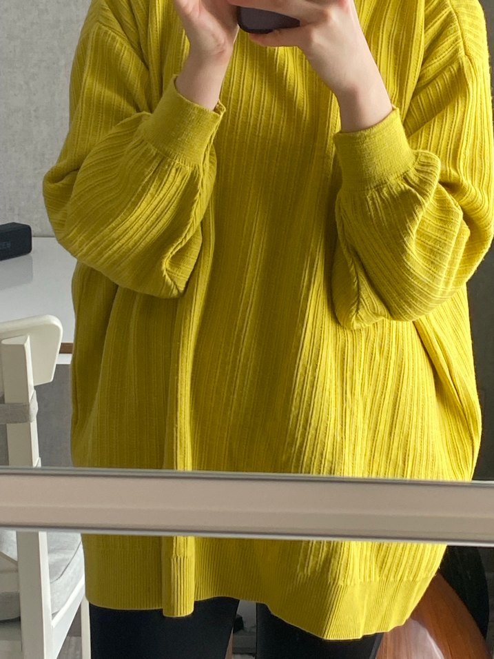 Sarı triko tunik Boğazlı Kazak - Görsel 3