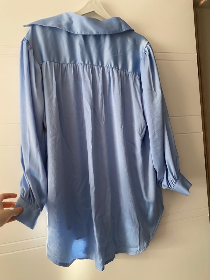 Mavi Midi Uzun Kollu Kadın Gömlek - Görsel 5