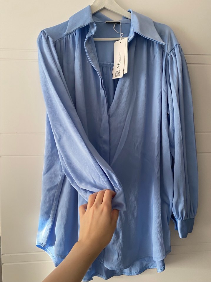 Mavi Midi Uzun Kollu Kadın Gömlek - Görsel 2