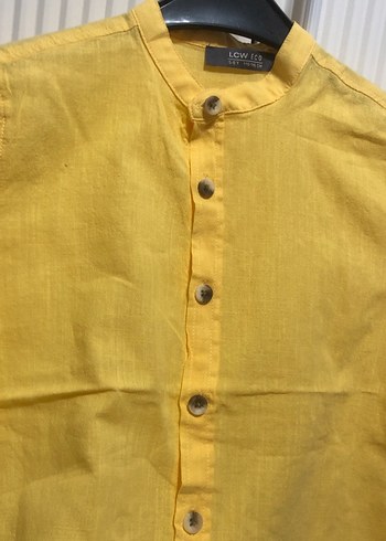 Sarı Kısa Kollu Düğmeli Keten Erkek Gömlek - Görsel 4