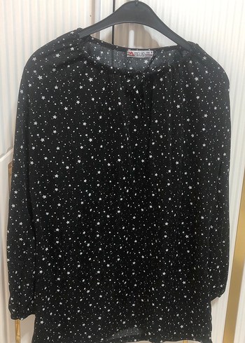 Düğmeli Siyah Uzun Kollu Desenli Bluz - Görsel 3