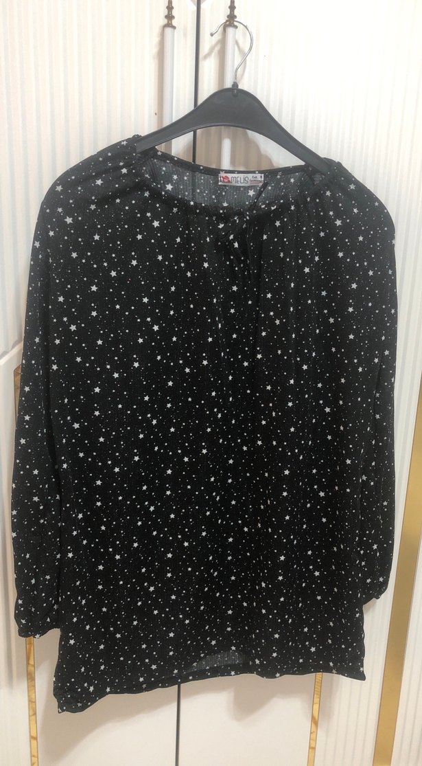 Düğmeli Siyah Uzun Kollu Desenli Bluz - Görsel 3