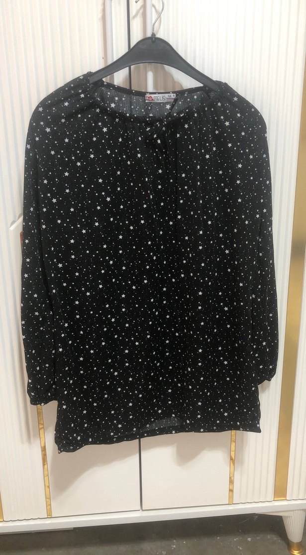 Düğmeli Siyah Uzun Kollu Desenli Bluz - Görsel 2