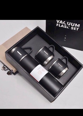 Siyah Termos ve İki Bardak Seti - Görsel 2