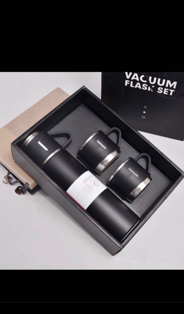 Siyah Termos ve İki Bardak Seti - Görsel 2