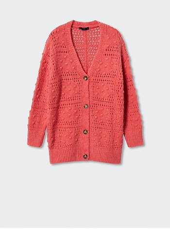 Pembe Örgü V Yaka Salaş Hırka - Görsel 3