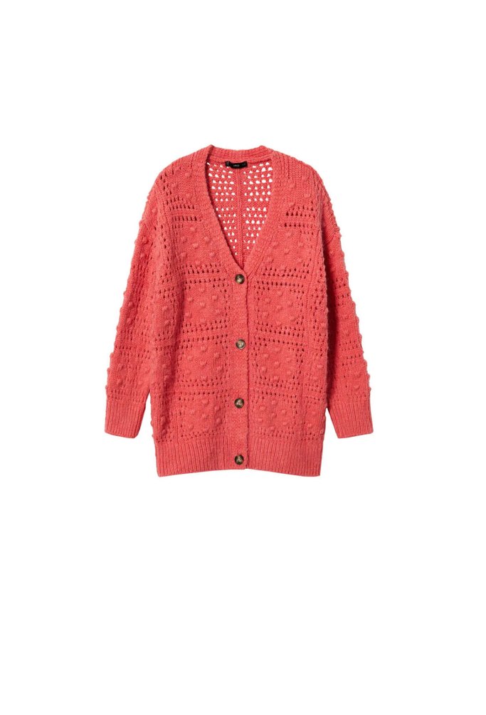 Pembe Örgü V Yaka Salaş Hırka - Görsel 2