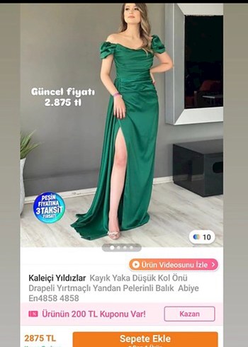 Yeşil Drapeli Uzun Abiye Elbise - Görsel 5