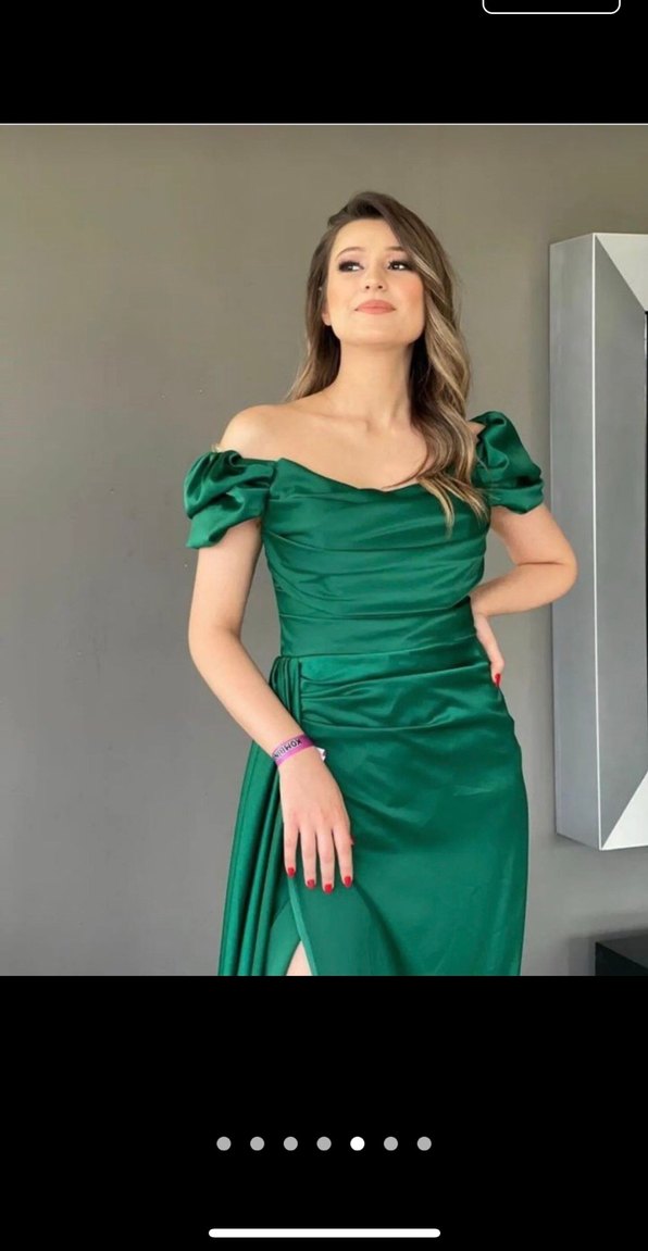 Yeşil Drapeli Uzun Abiye Elbise - Görsel 3