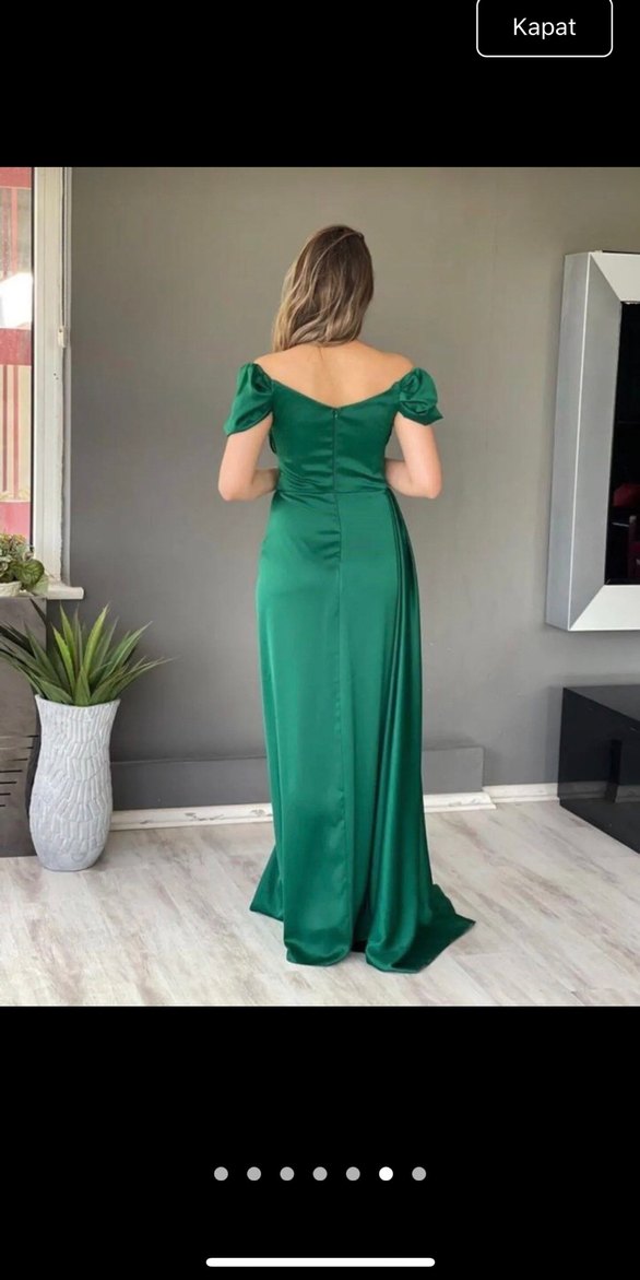 Yeşil Drapeli Uzun Abiye Elbise - Görsel 2